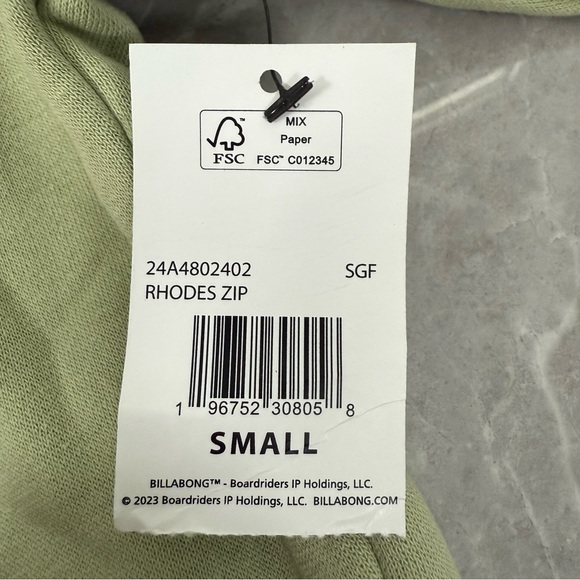Women’s Billabong Rhodes Full Zip Hoodie Jacket Pockets Sage Green Size Small - Picture 12 of 16